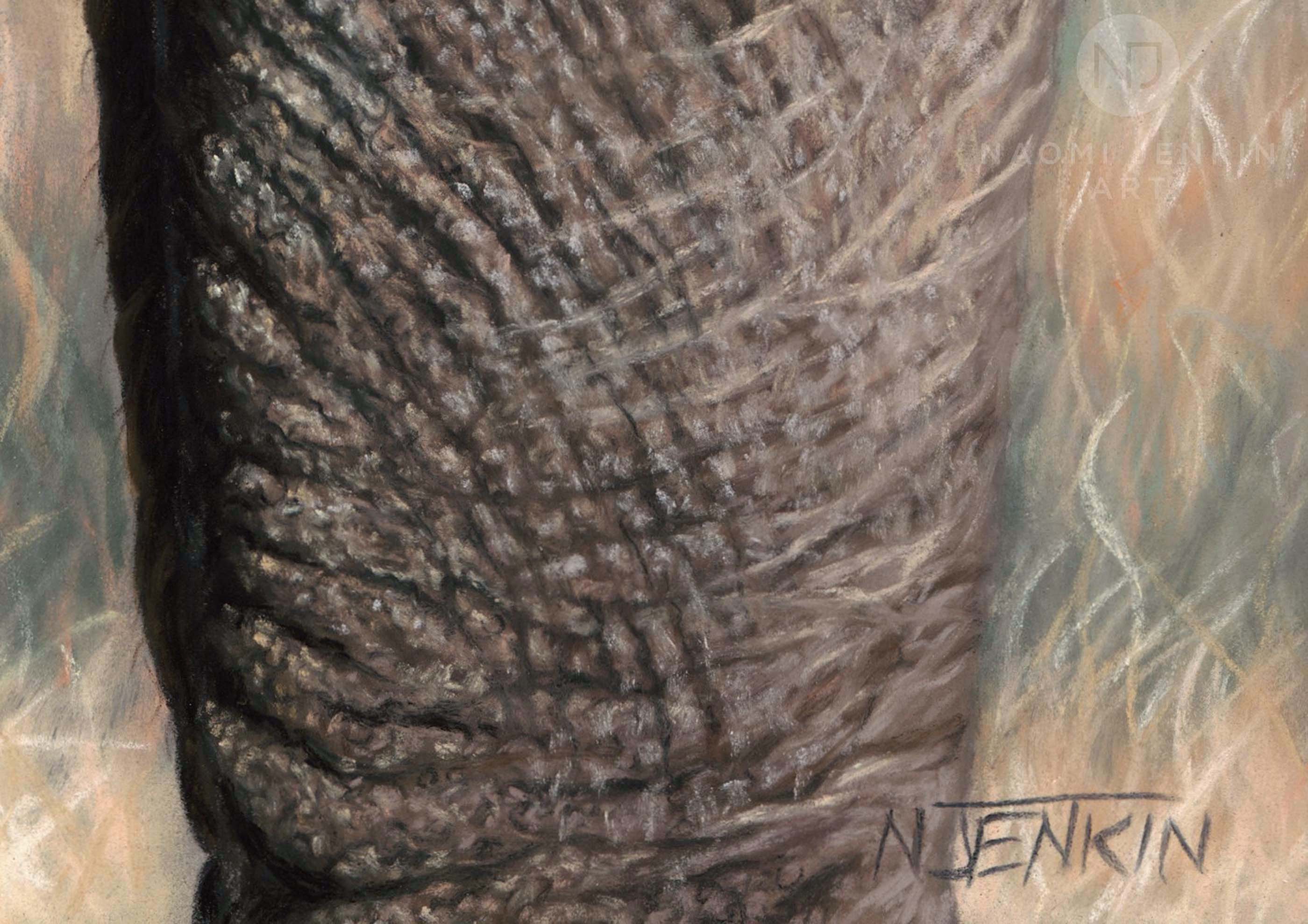 Close up of African Savanna elephant painting by Naomi Jenkin Art.