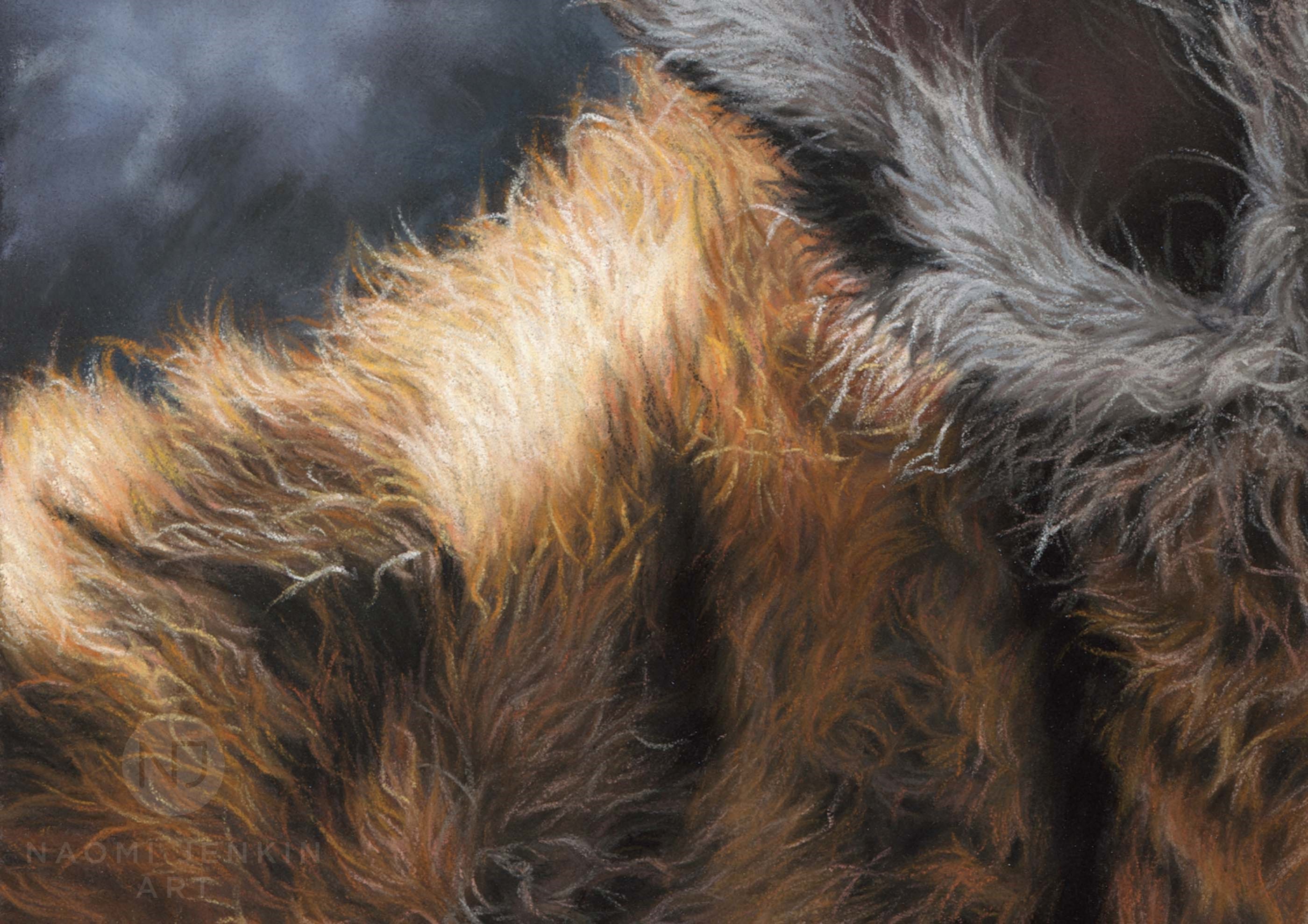 Close up of Amur tiger painting by wildlife artist Naomi Jenkin. 