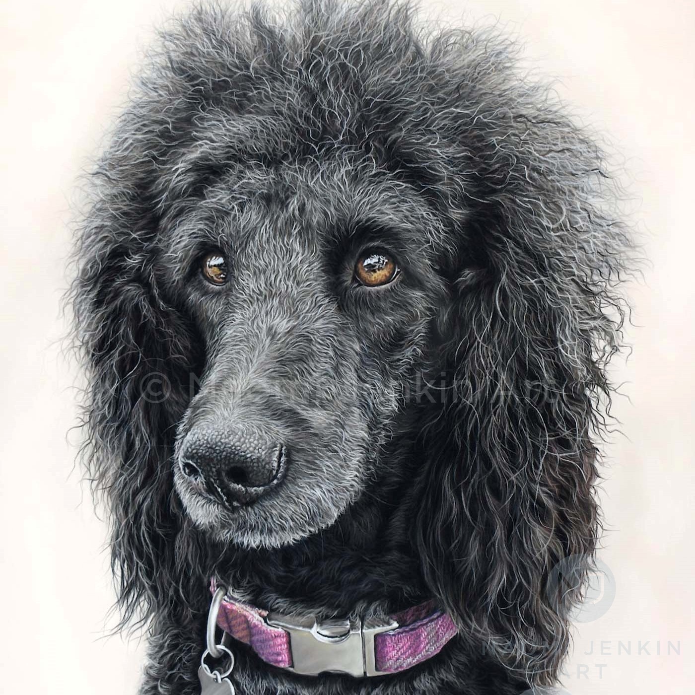 Goldedoodle portrait by dog portrait artist Naomi Jenkin. 