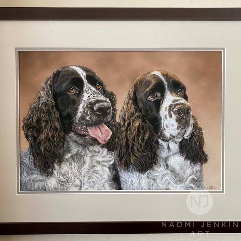 Framed dog portrait by pet portrait artist Naomi Jenkin Art. 