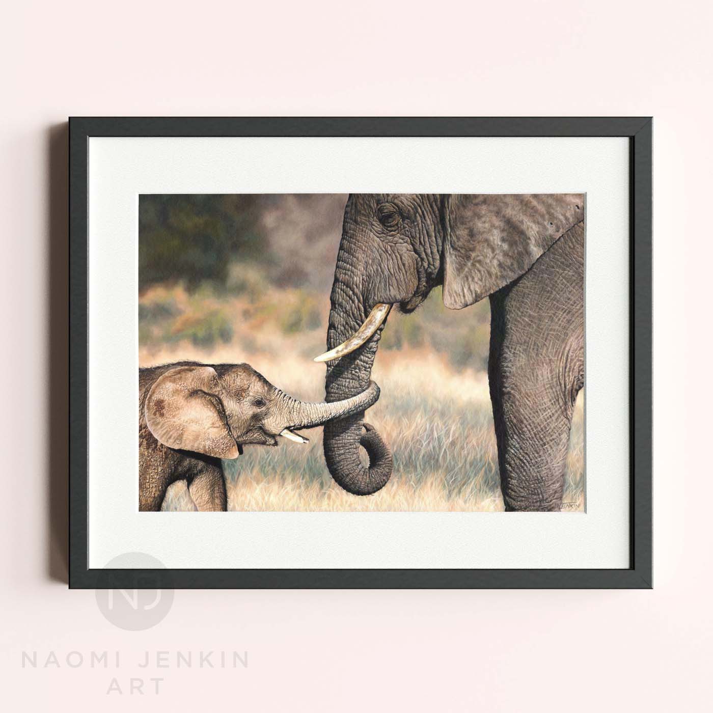 Elephant art prints by British wildlife artist Naomi Jenkin. 