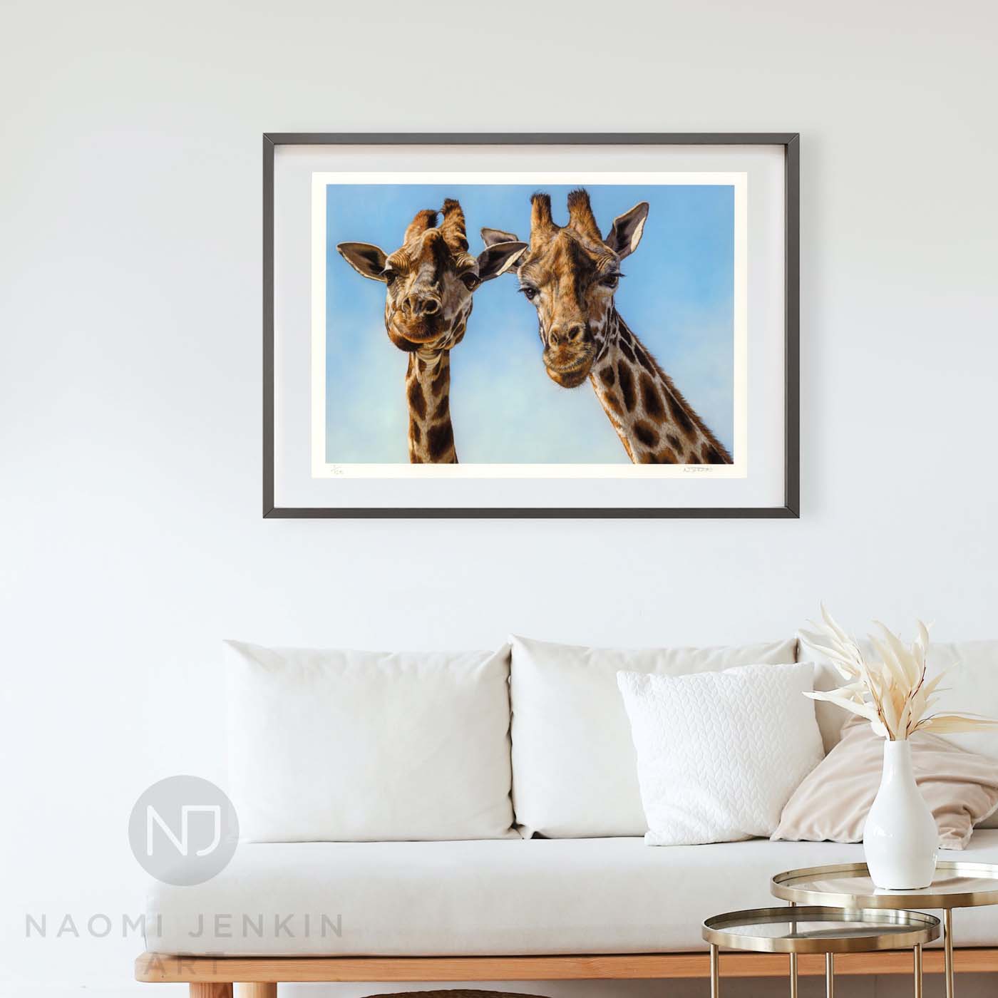 Fine art print of giraffe painting by wildlife artist Naomi Jenkin. 