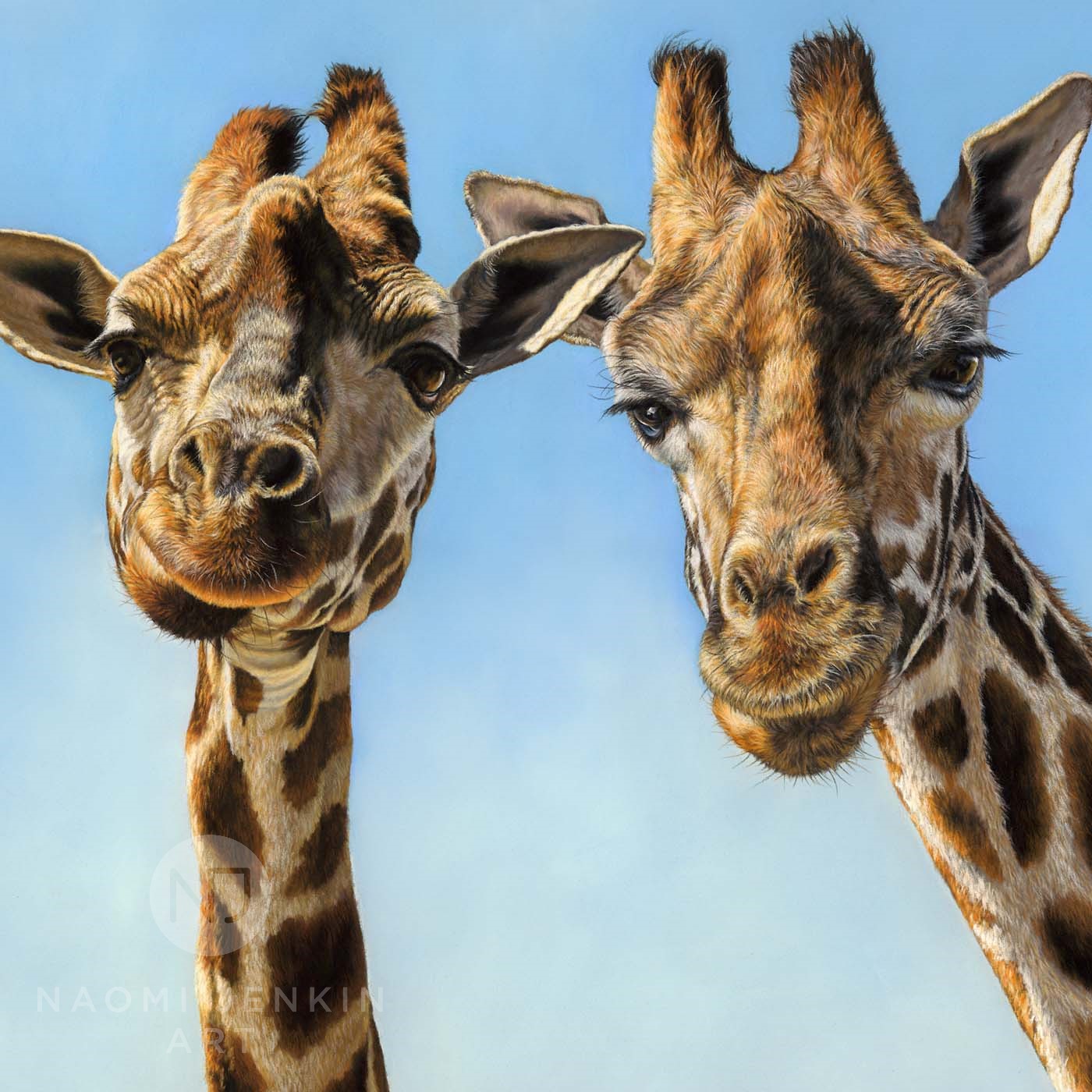 Giraffe painting by wildlife artist Naomi Jenkin. 