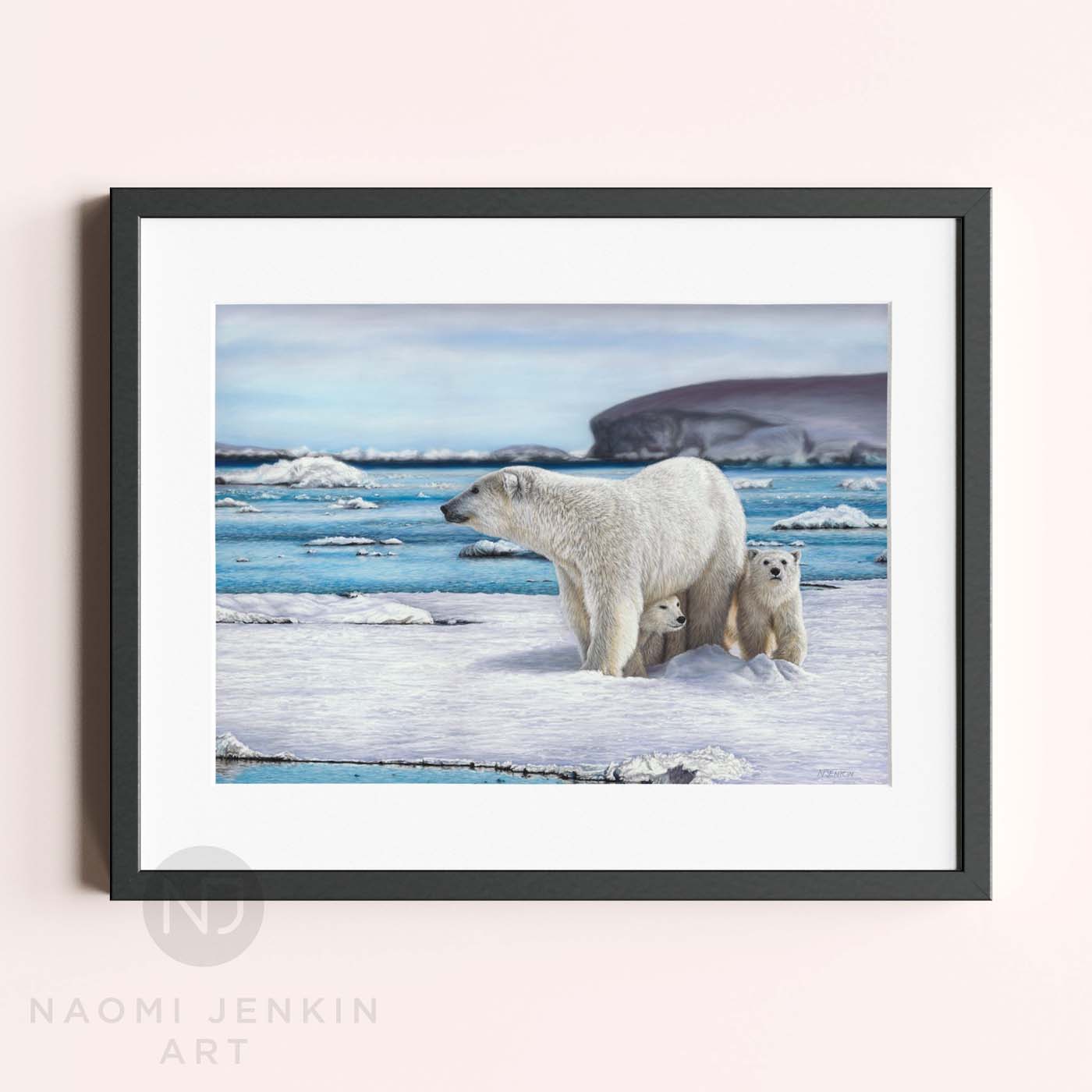 Polar bear art prints by British wildlife artist Naomi Jenkin. 