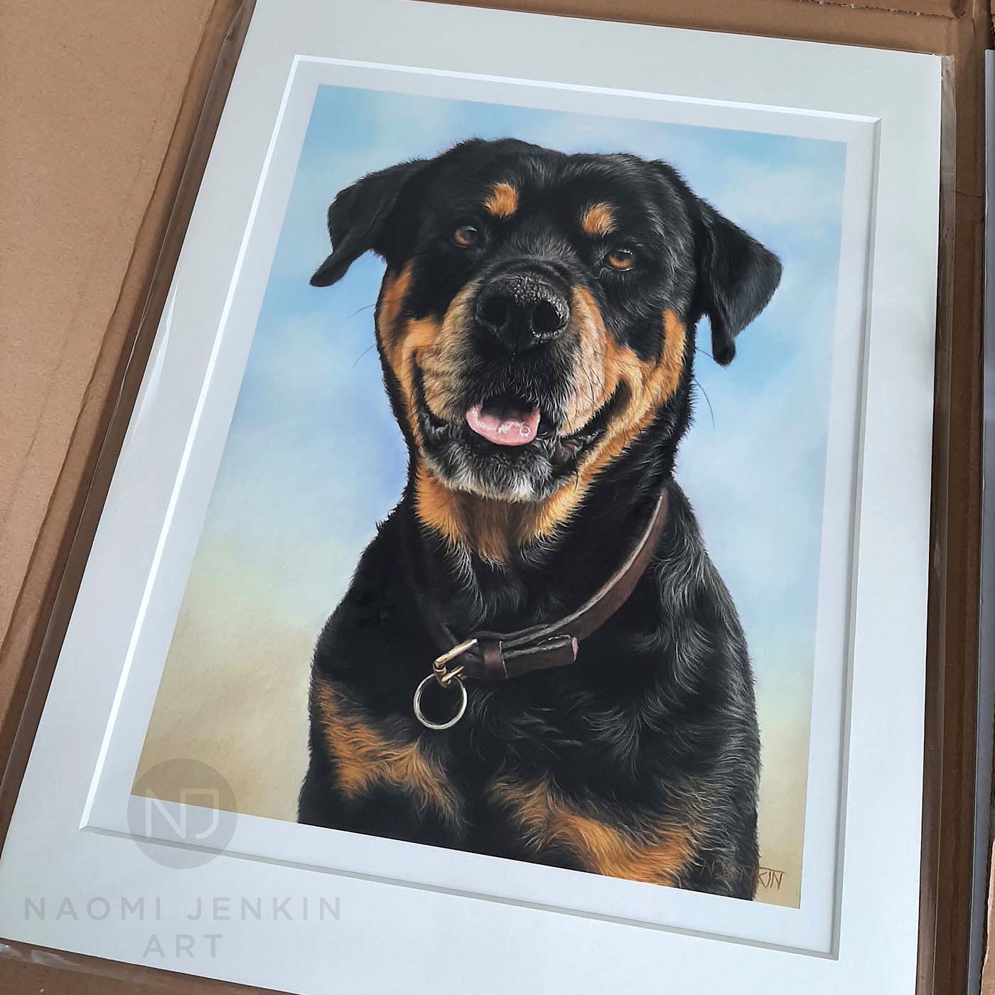 Giclee print of pet portrait by Naomi Jenkin Art.