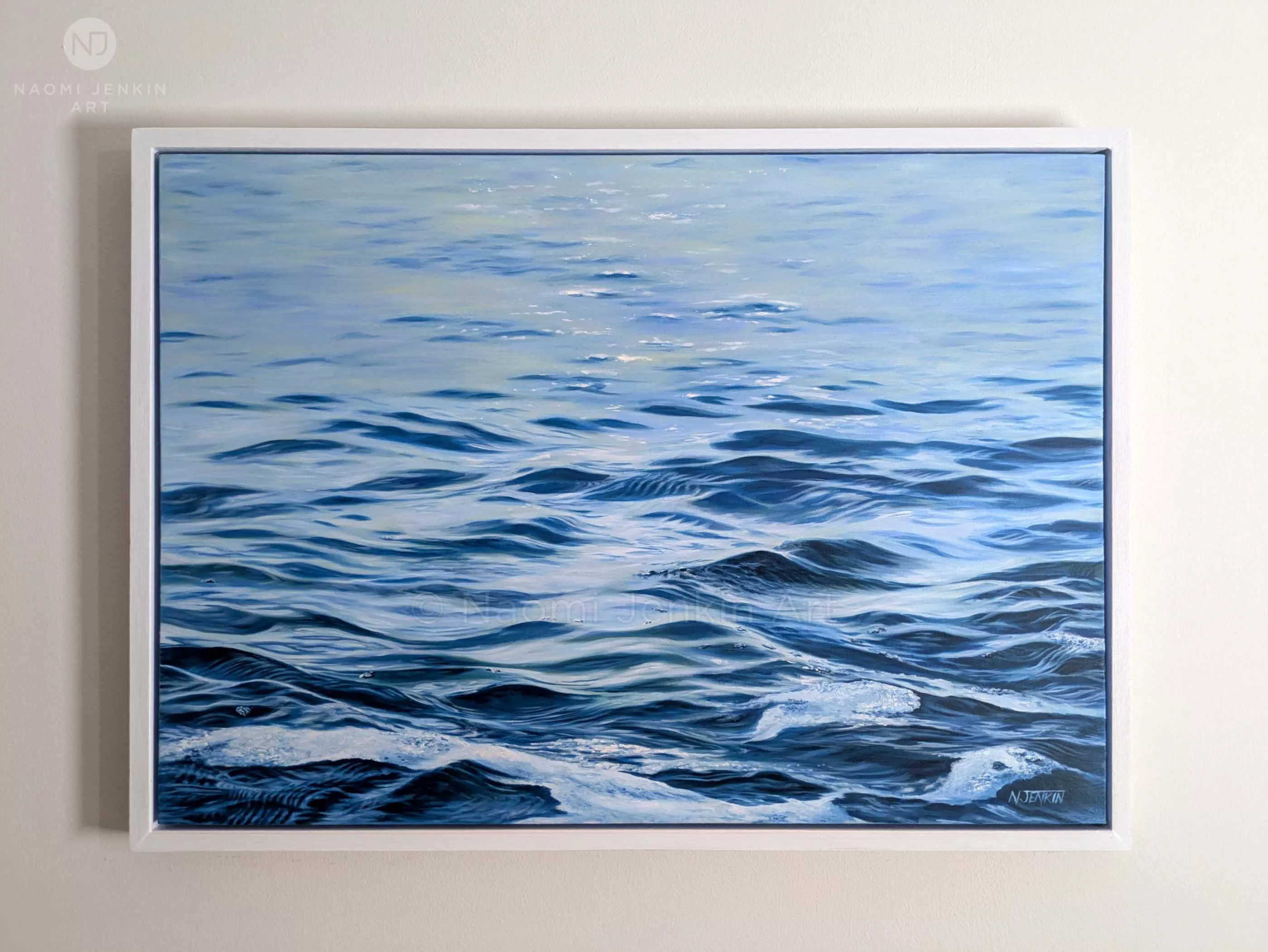 Original seascape painting of calm reflective waters titled 